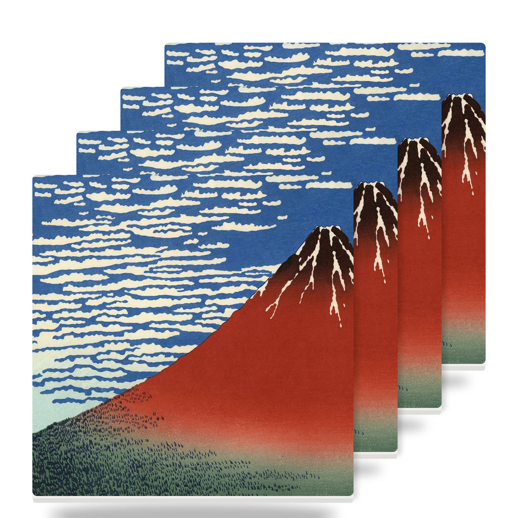 Red Fuji ceramic coasters set of 4
