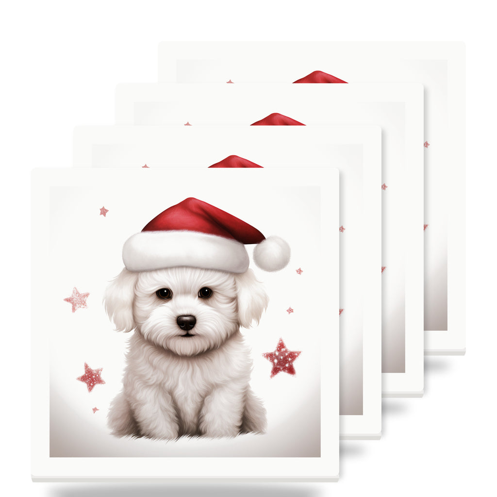 Bichon Frise Puppy Drawing ceramic coasters set of 4