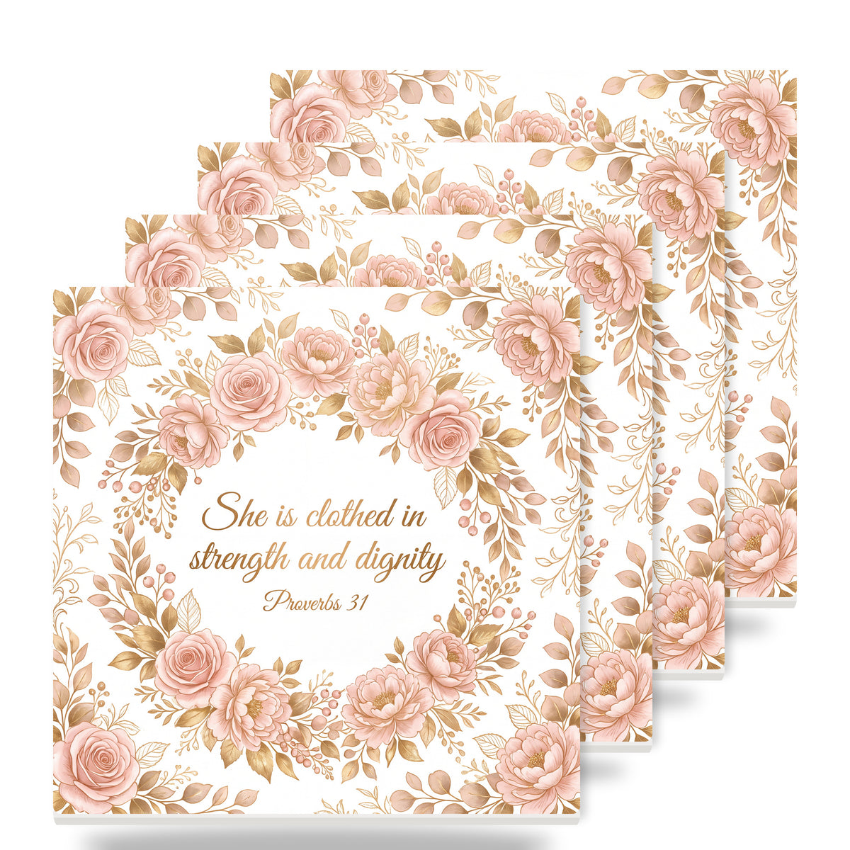 She Is Clothed In Strength ceramic coasters set of 4
