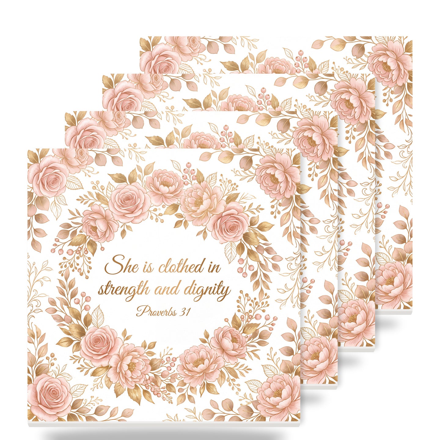She Is Clothed In Strength ceramic coasters set of 4