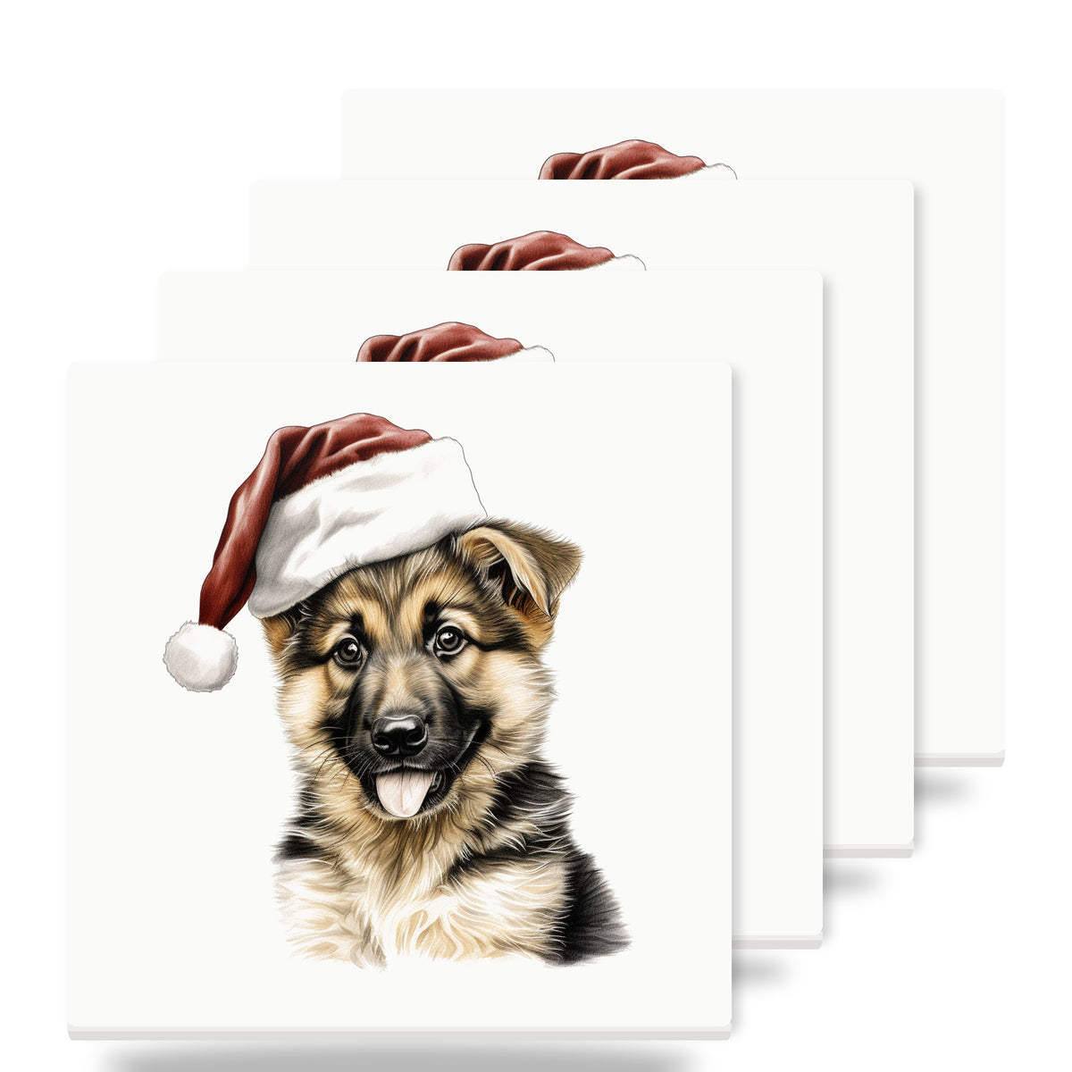 German Shepherd Dog Puppy Drawing ceramic coasters set of 4