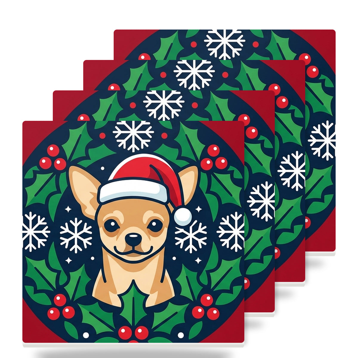 Chihuahua Christmas Ornament Art ceramic coasters set of 4