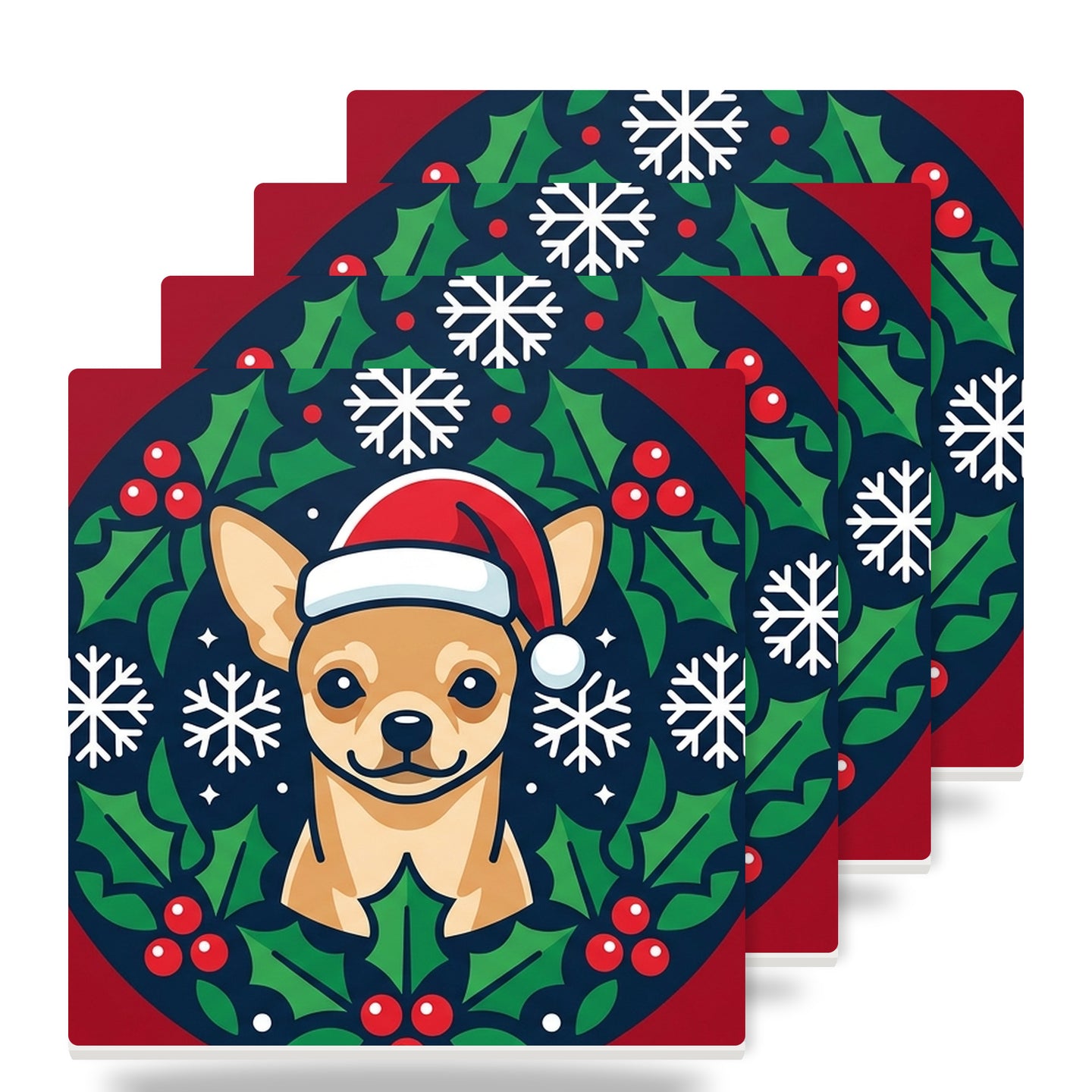 Chihuahua Christmas Ornament Art ceramic coasters set of 4