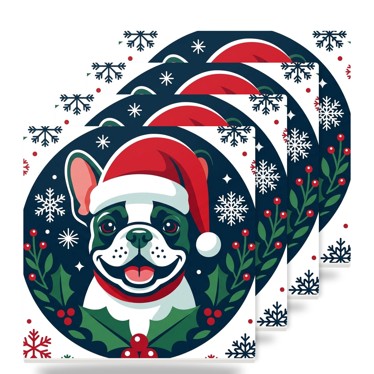 French Bulldog Christmas Ornament Art ceramic coasters set of 4