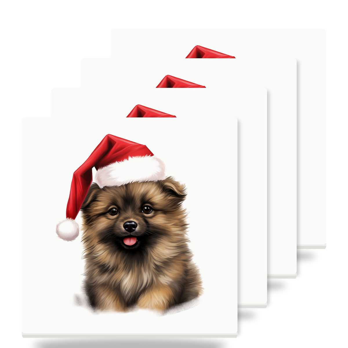Keeshonden Puppy Drawing ceramic coasters set of 4