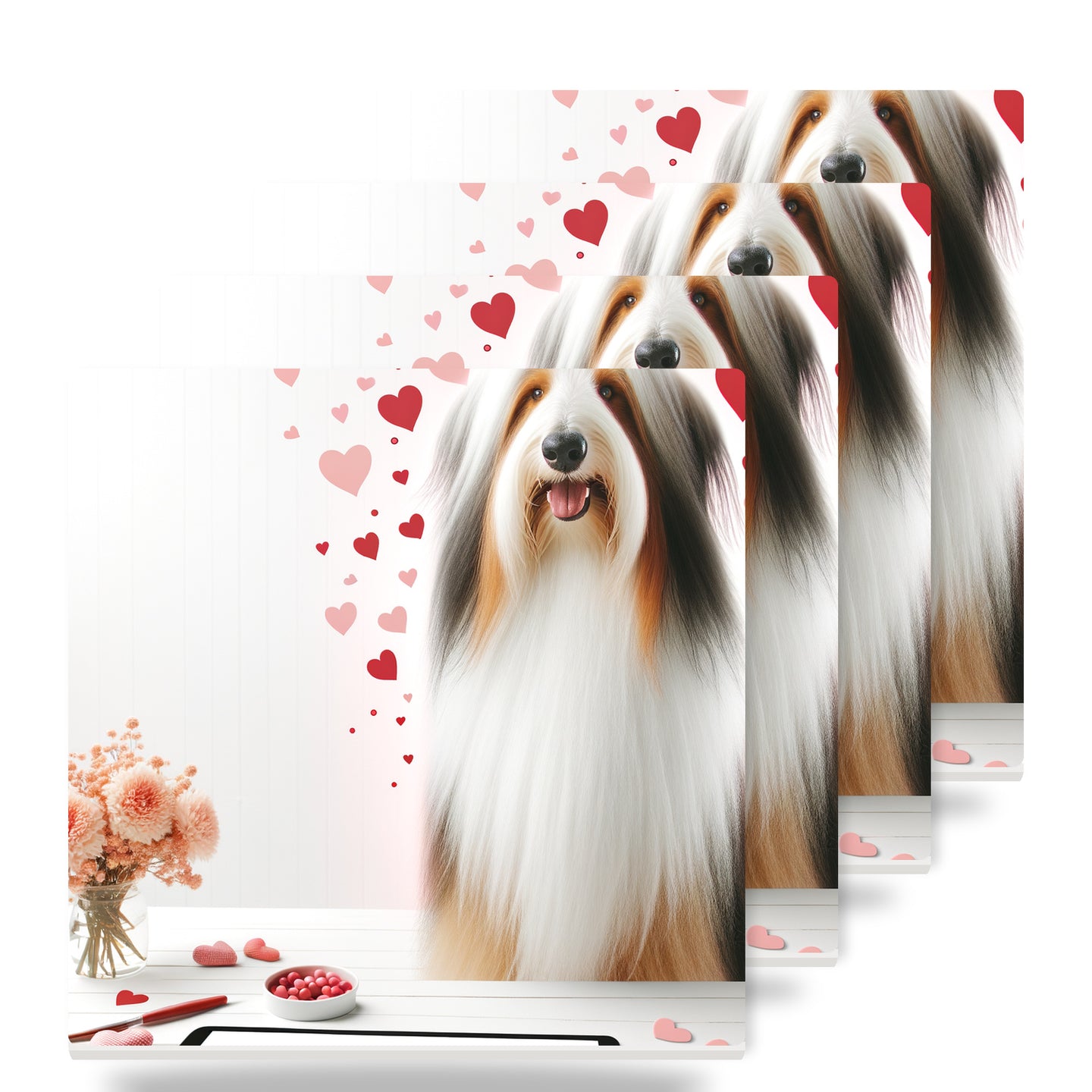 Bearded Collie ceramic coasters set of 4