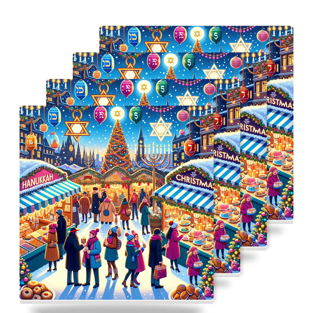 Festive Holiday Market ceramic coasters set of 4