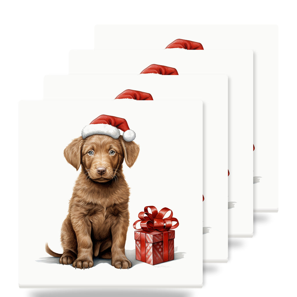 Chesapeake Bay Retriever Puppy Drawing ceramic coasters set of 4