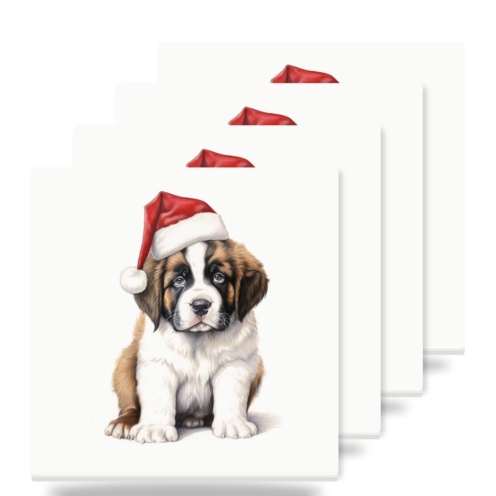 St. Bernard Puppy Drawing ceramic coasters set of 4