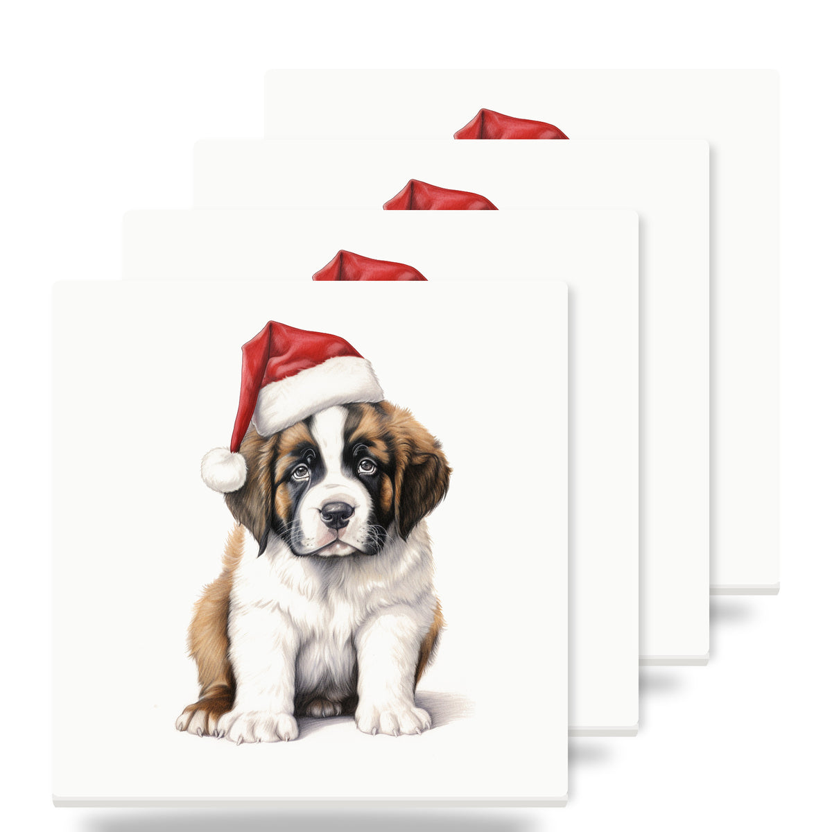 St. Bernard Puppy Drawing ceramic coasters set of 4