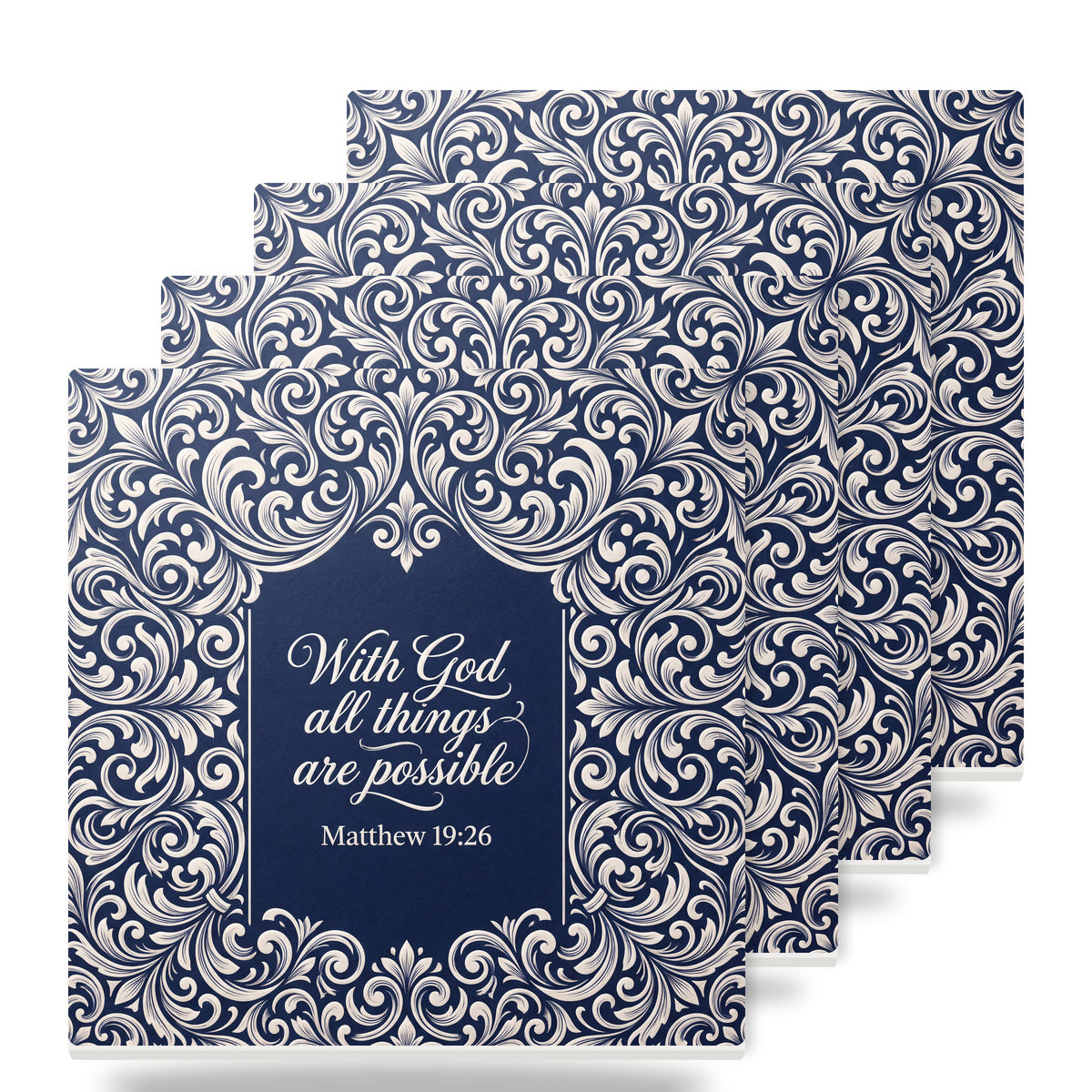 Matthew 19:26 ceramic coasters set of 4