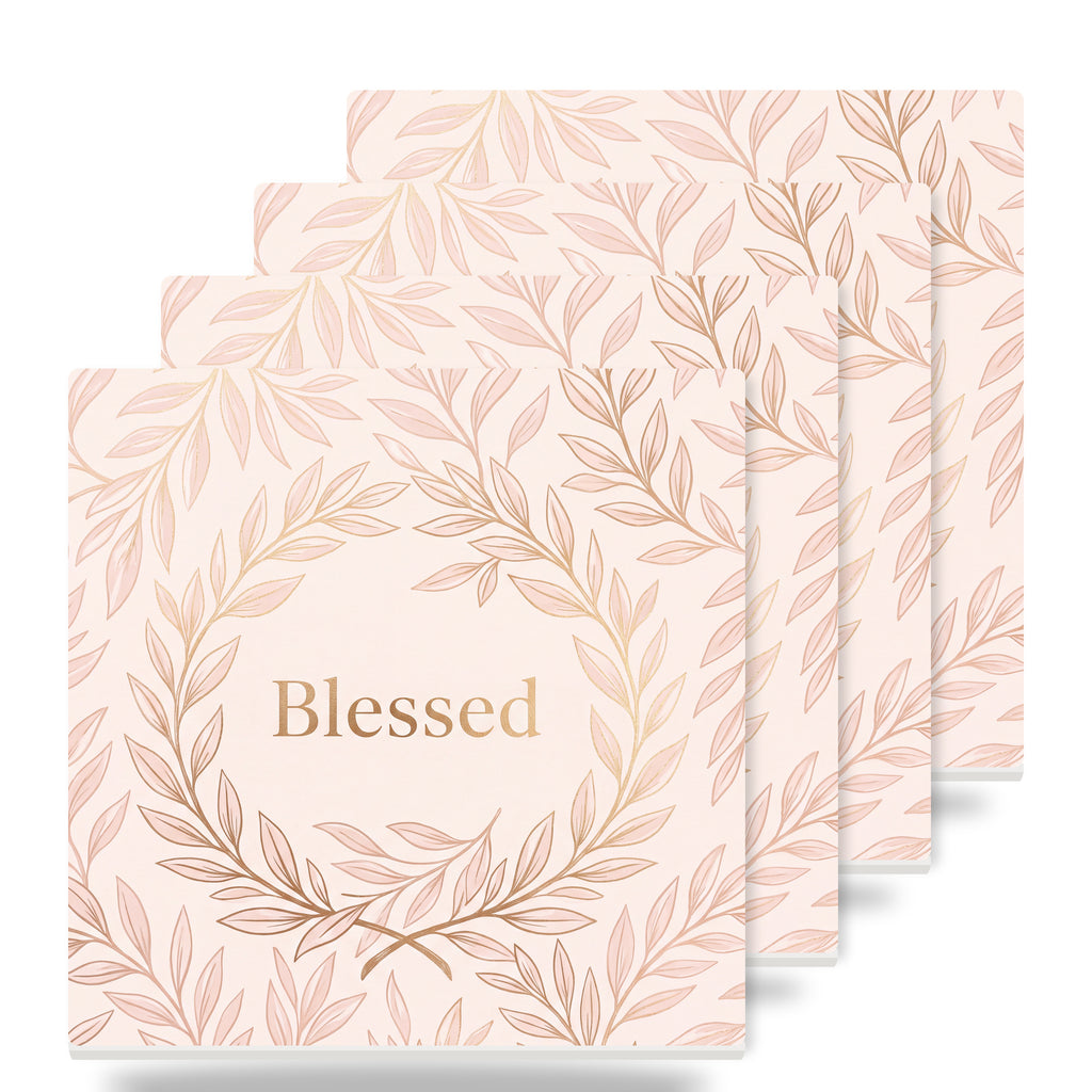 Blessed Script ceramic coasters set of 4