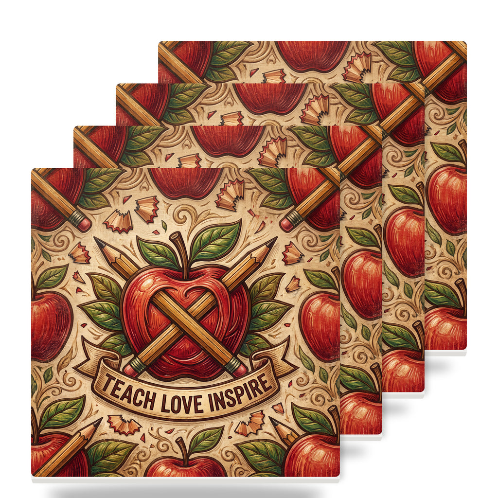 Teacher Apple ceramic coasters set of 4