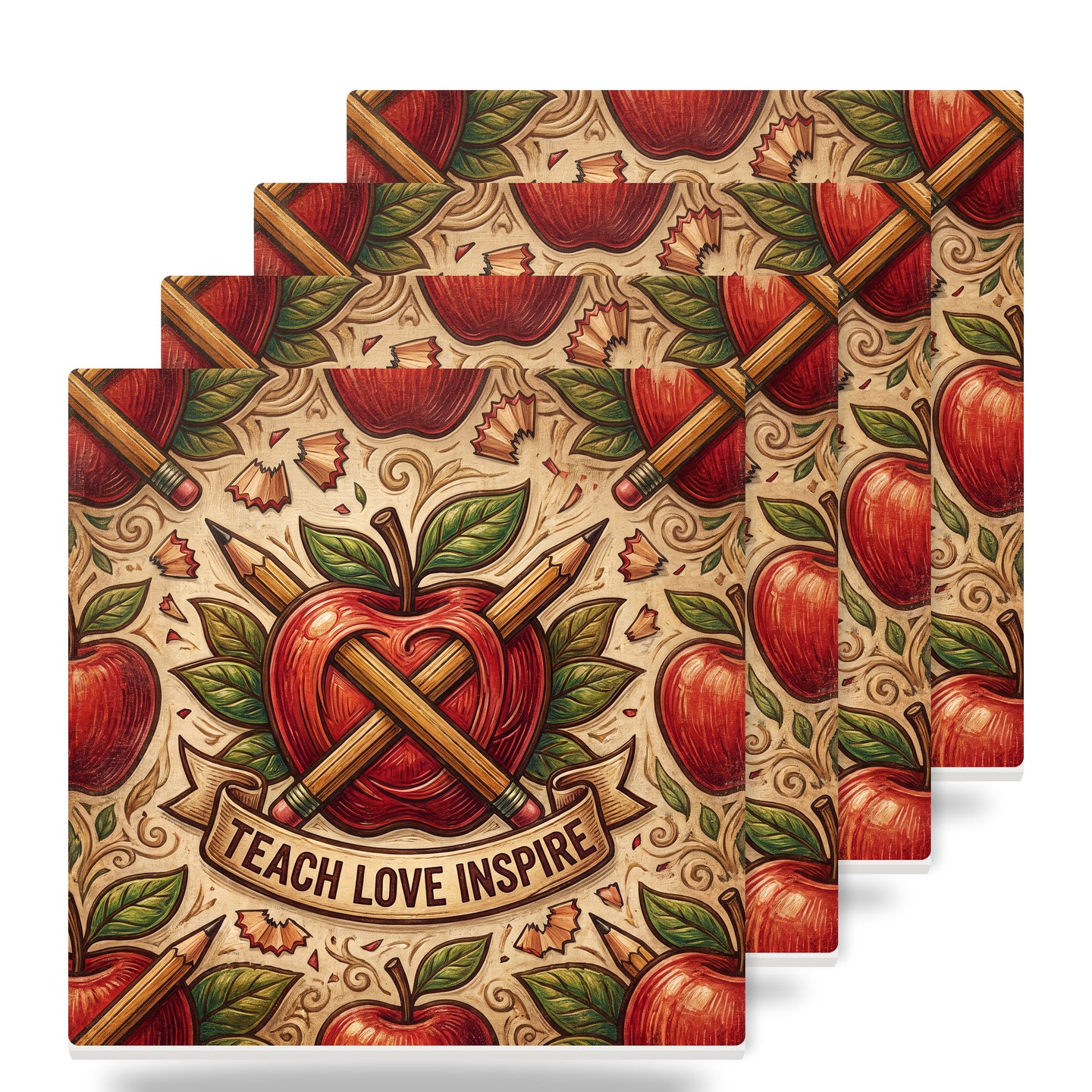Teacher Apple ceramic coasters set of 4