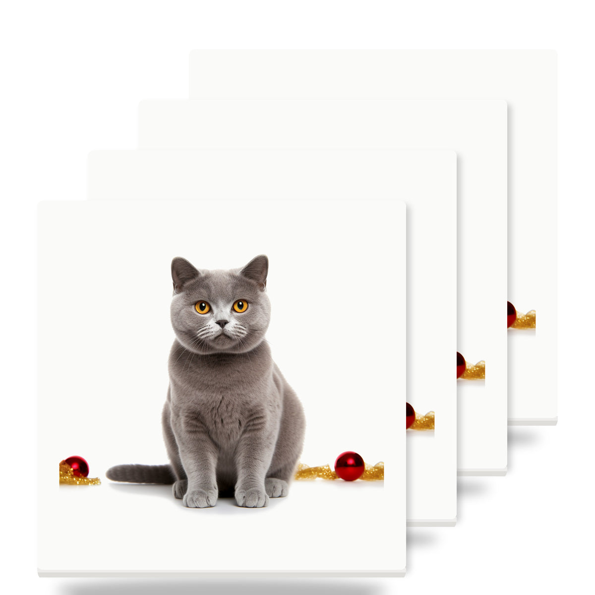 Chartreux Cat ceramic coasters set of 4