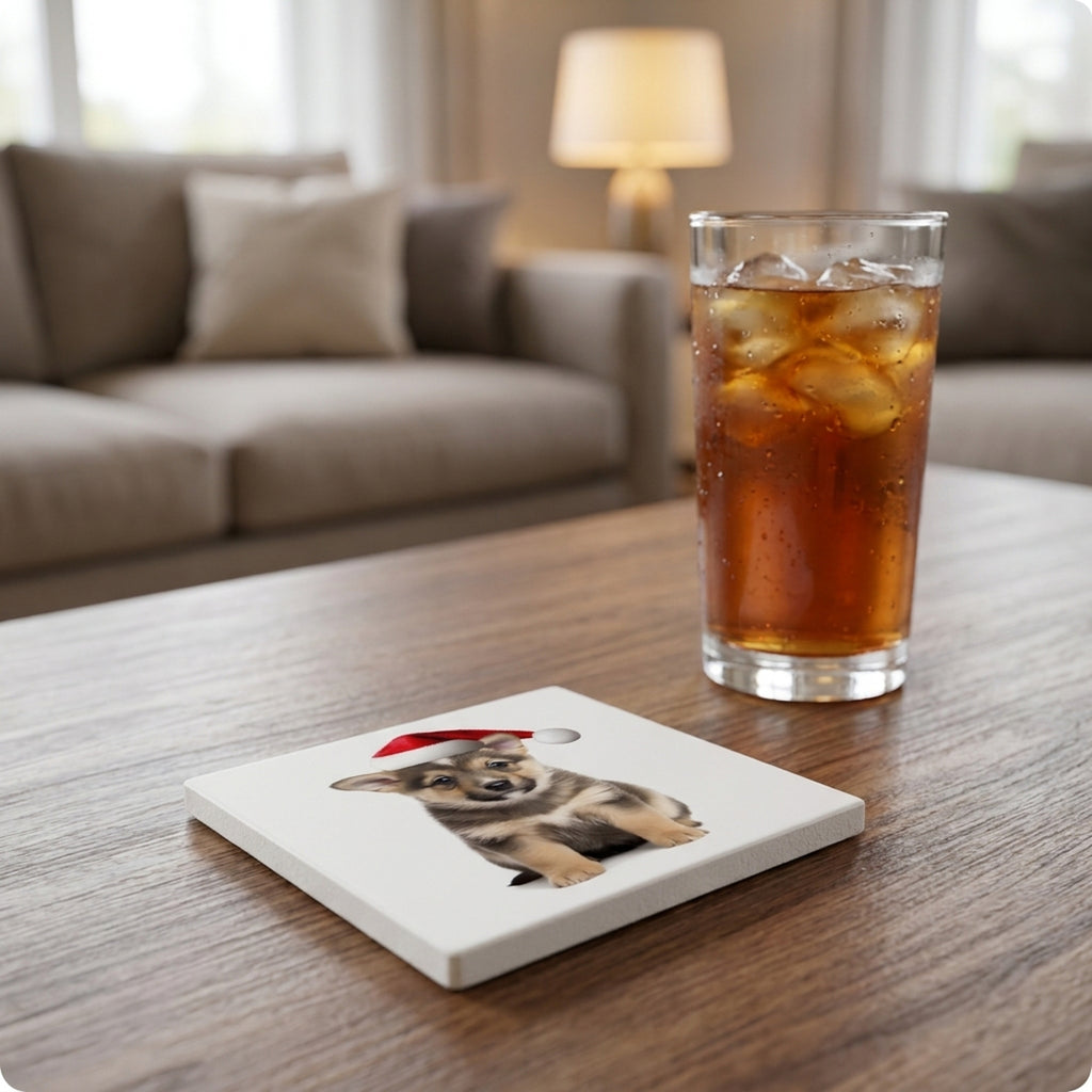 Swedish Vallhund Puppy ceramic coasters set of 4, lifestyle