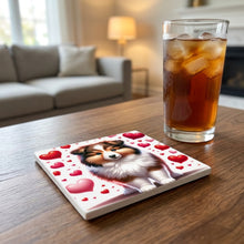 Shetland Sheepdog ceramic coasters set of 4, lifestyle