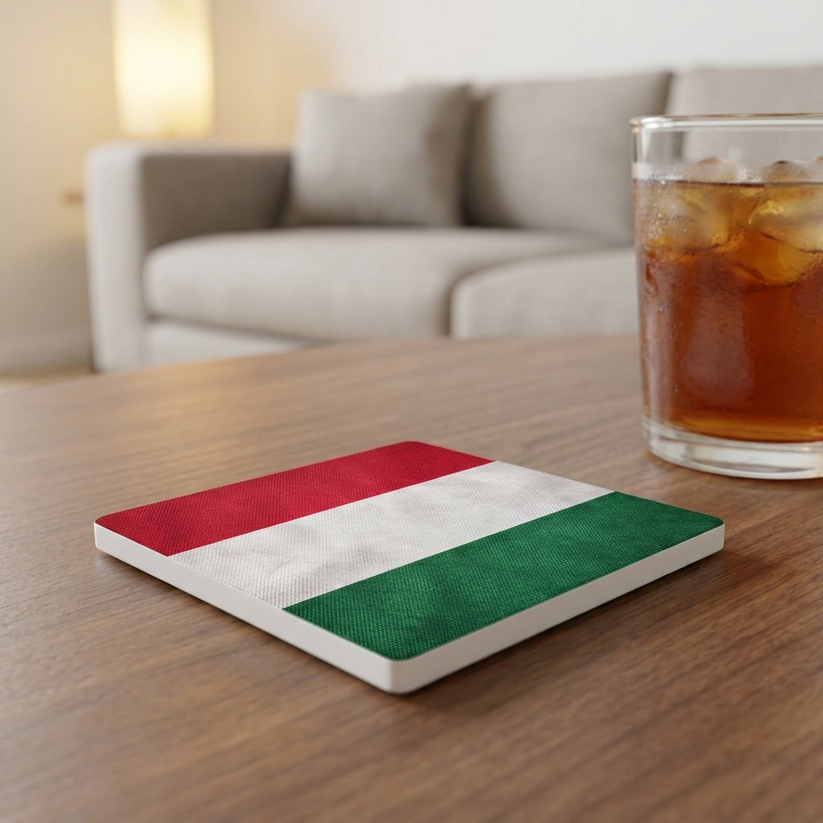 Hungary Flag Pride ceramic coasters set of 4, lifestyle