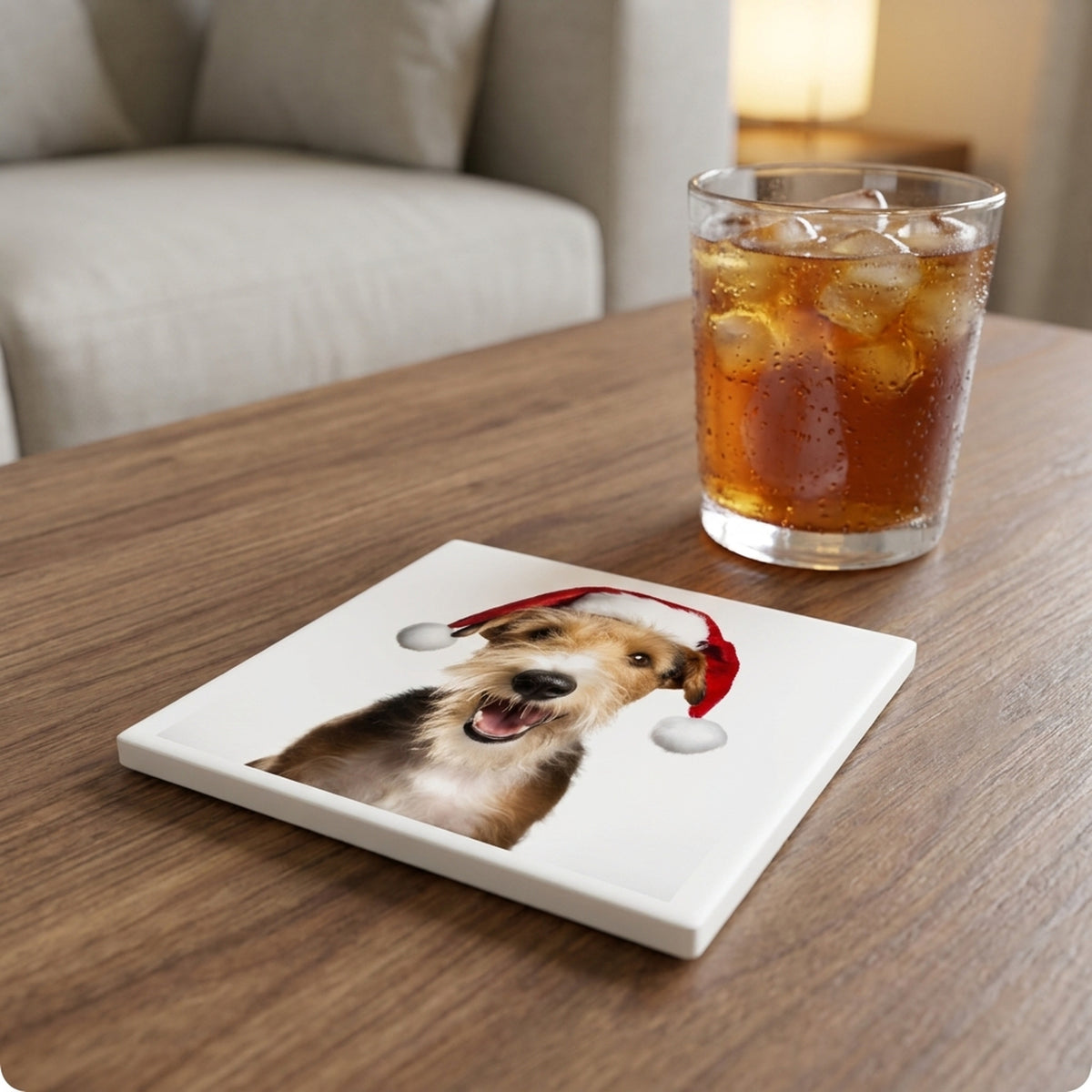 Wire Fox Terrier ceramic coasters set of 4, lifestyle