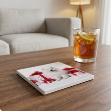 American Eskimo Dog Puppy ceramic coasters set of 4, lifestyle