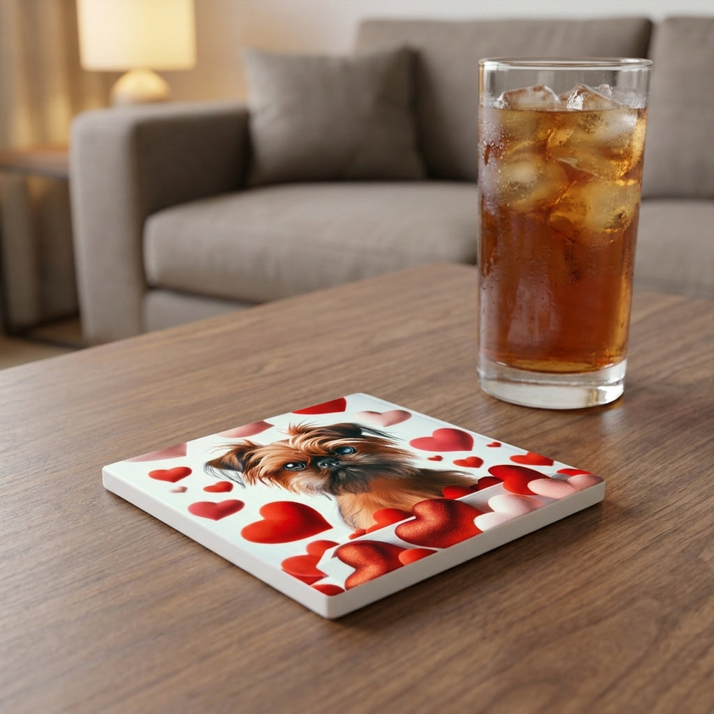 Brussels Griffon ceramic coasters set of 4, lifestyle