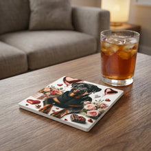 Rottweiler ceramic coasters set of 4, lifestyle