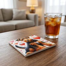 Airedale Terrier ceramic coasters set of 4, lifestyle