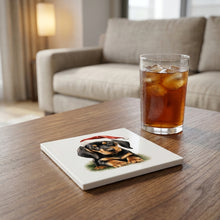 Black and Tan Coonhound Puppy Drawing ceramic coasters set of 4, lifestyle