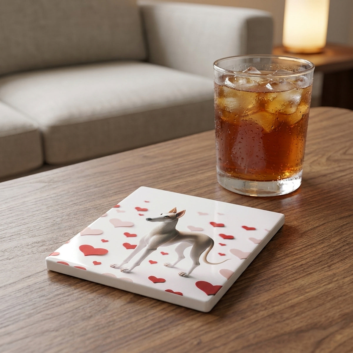 Ibizan Hound ceramic coasters set of 4, lifestyle