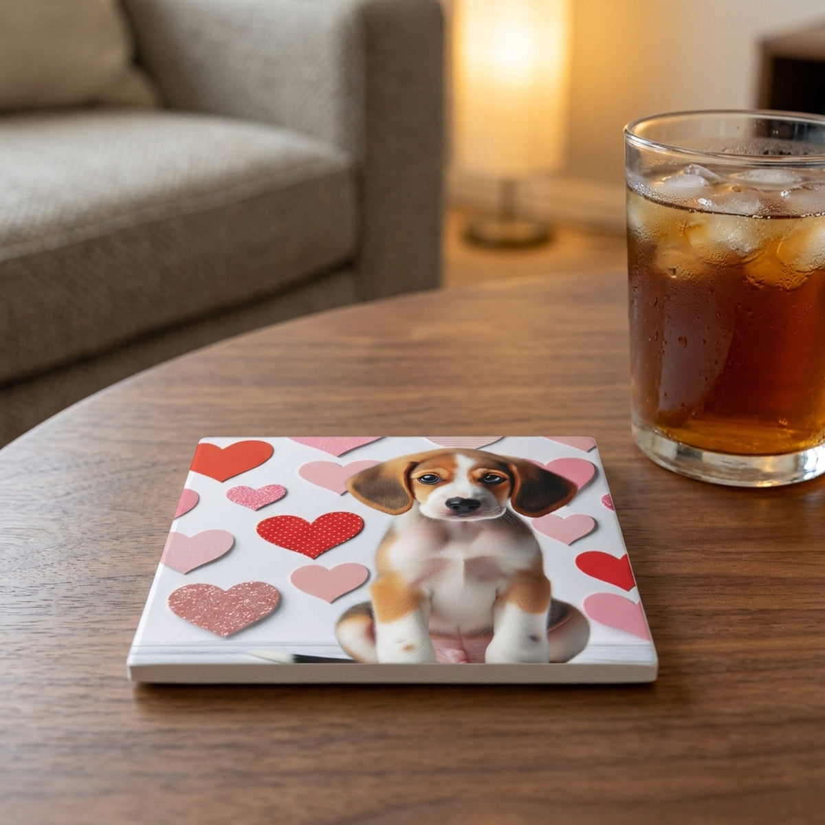 Beagle ceramic coasters set of 4, lifestyle
