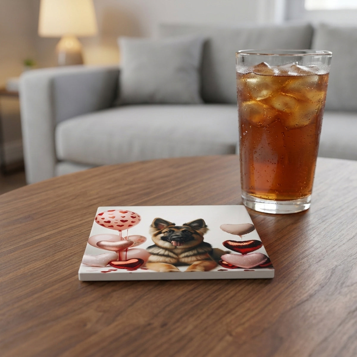 German Shepherd Dog ceramic coasters set of 4, lifestyle