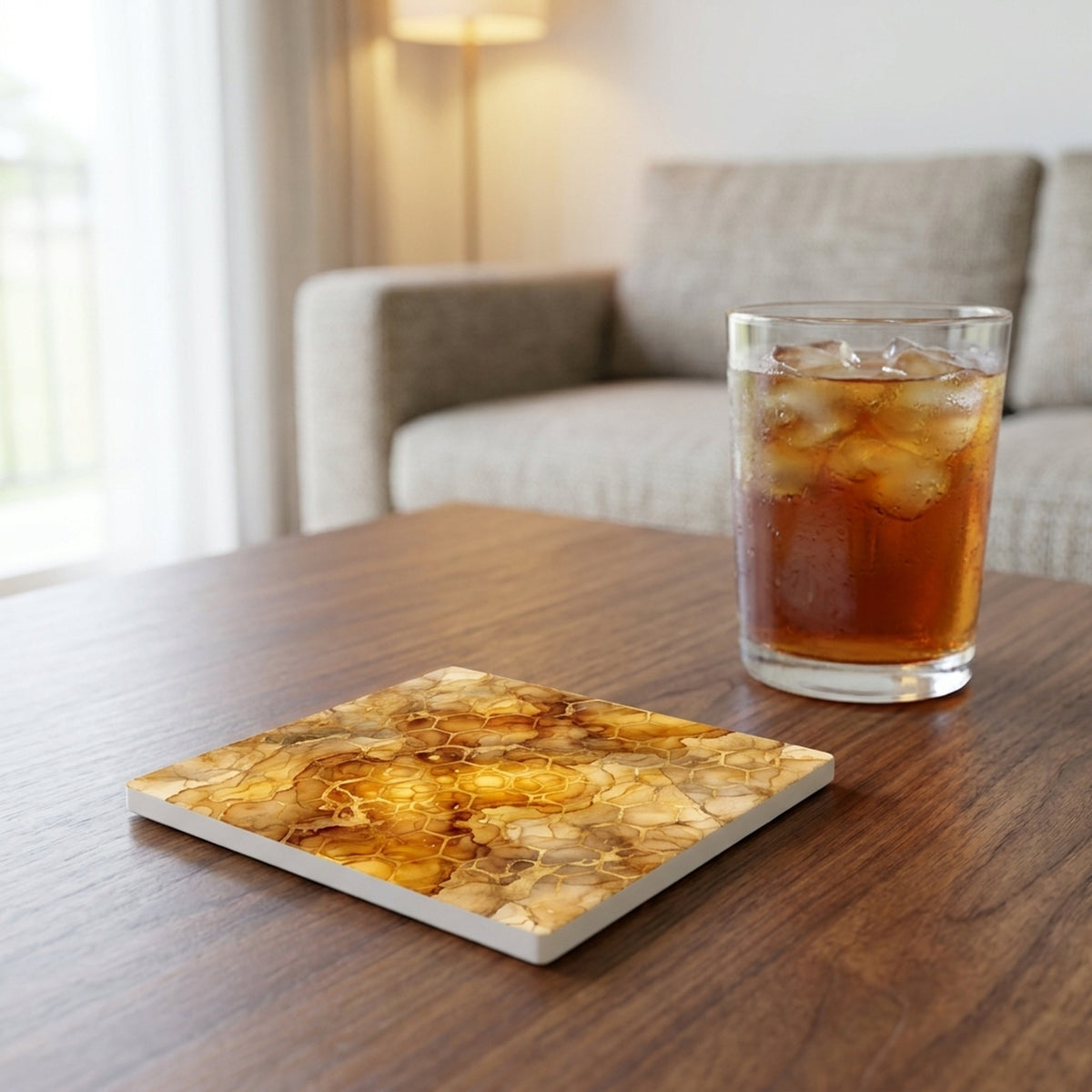 Honeycomb Hexagon ceramic coasters set of 4, lifestyle