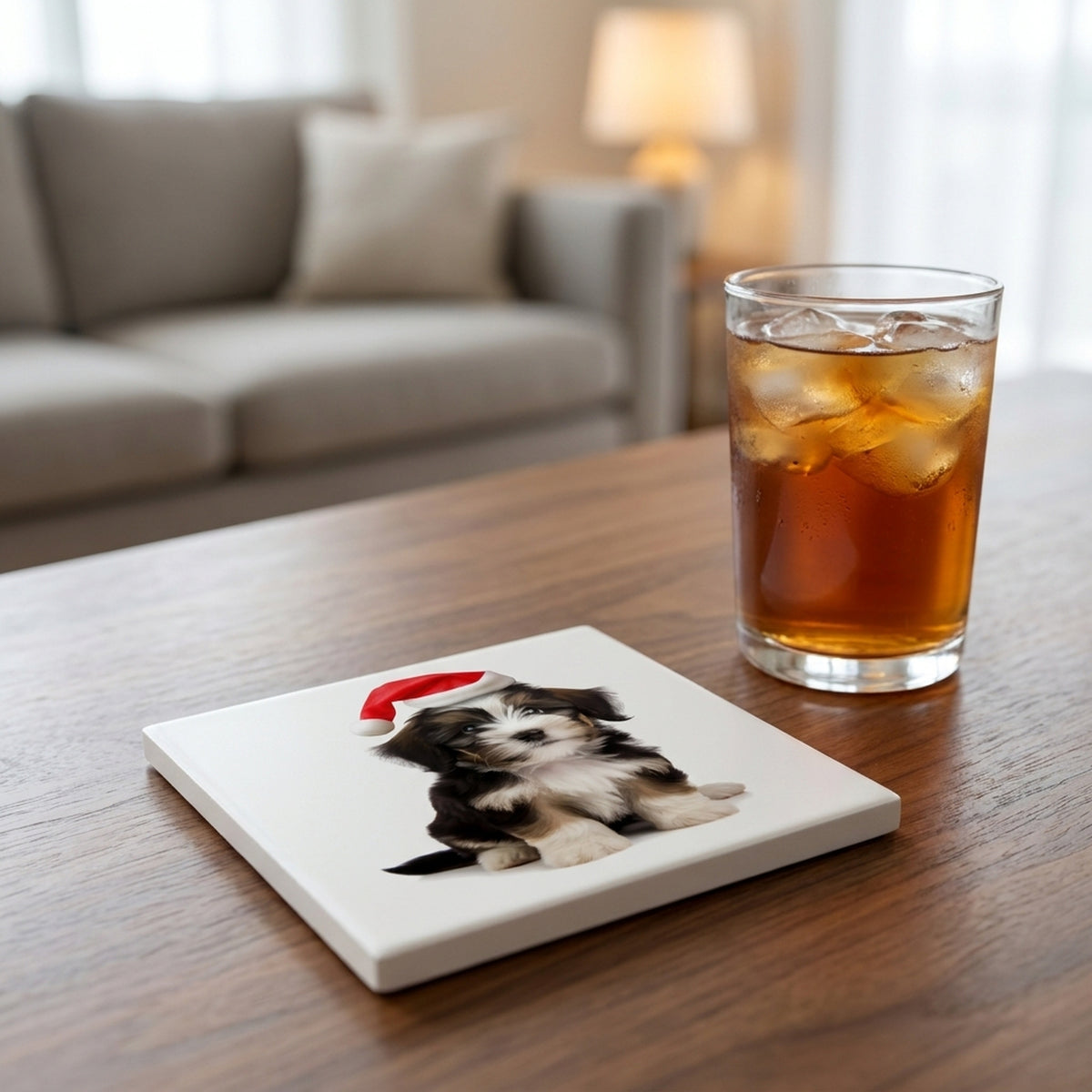 Löwchen Puppy ceramic coasters set of 4, lifestyle