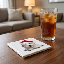 Coton de Tulear Puppy ceramic coasters set of 4, lifestyle