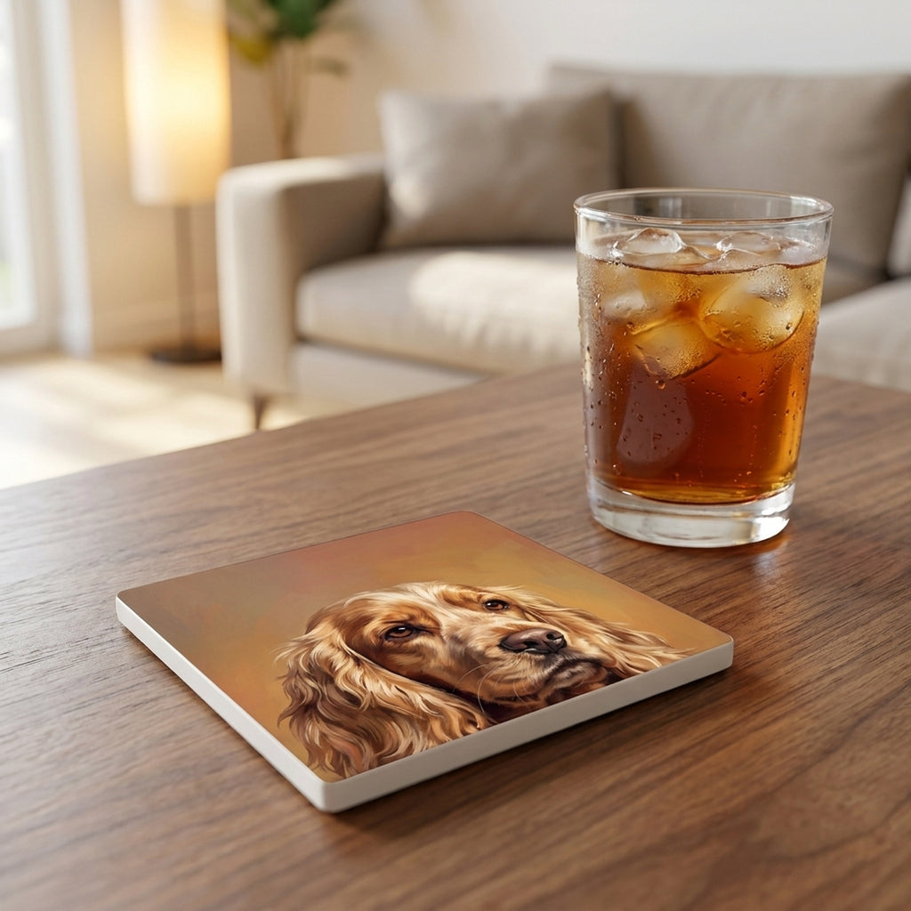 Cocker Spaniel Portrait ceramic coasters set of 4, lifestyle