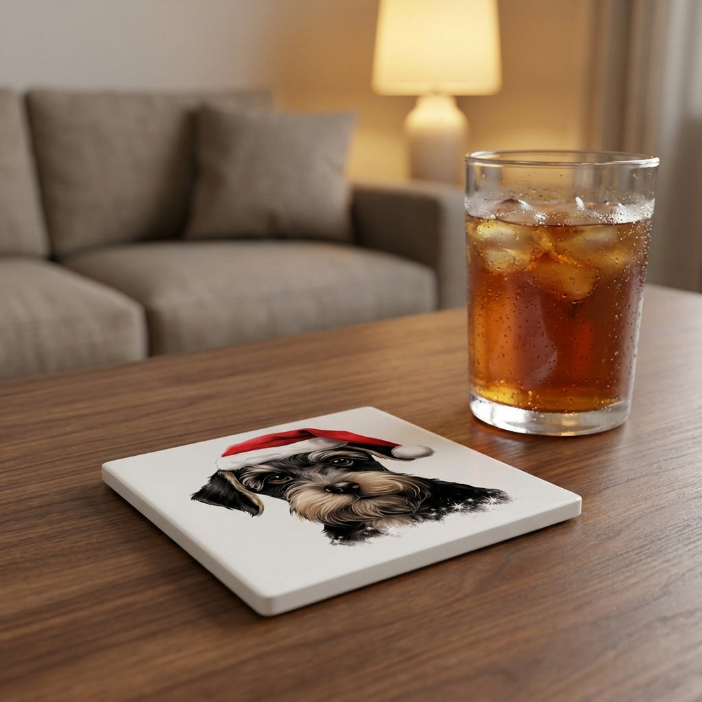 Standard Schnauzer Puppy Drawing ceramic coasters set of 4, lifestyle