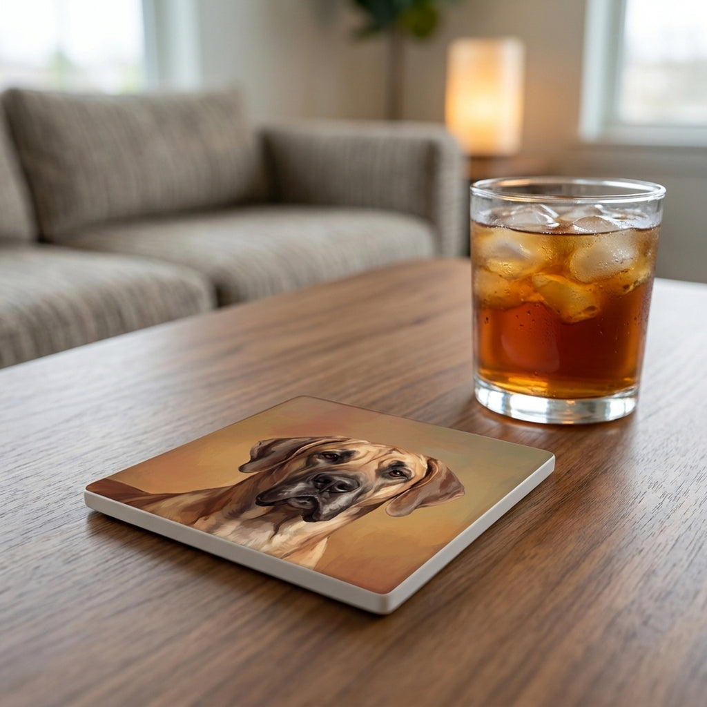 Great Dane Portrait ceramic coasters set of 4, lifestyle
