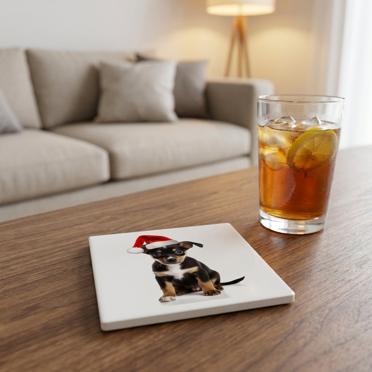 Rat Terrier Puppy ceramic coasters set of 4, lifestyle