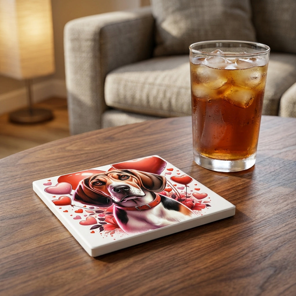 Beagle ceramic coasters set of 4, lifestyle