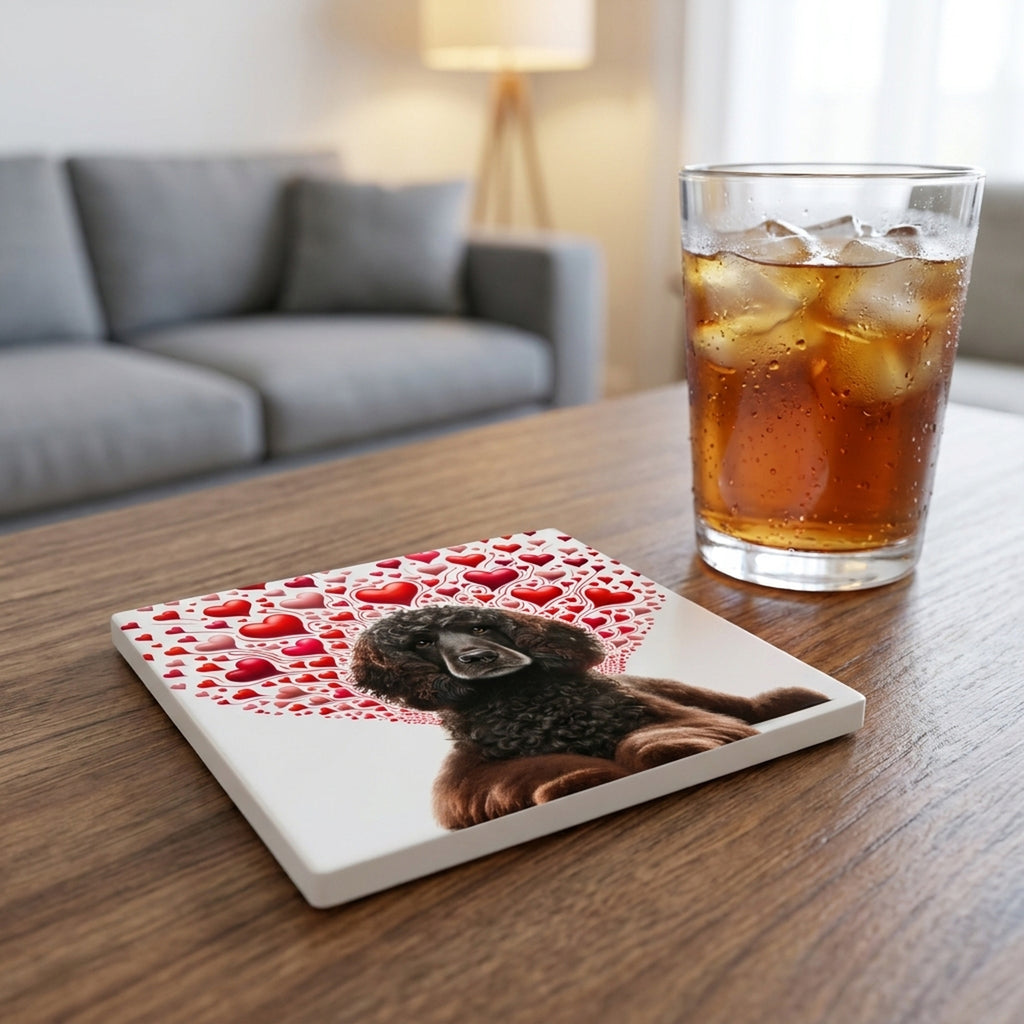 Irish Water Spaniel ceramic coasters set of 4, lifestyle