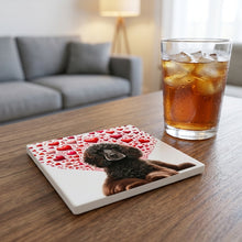 Irish Water Spaniel ceramic coasters set of 4, lifestyle