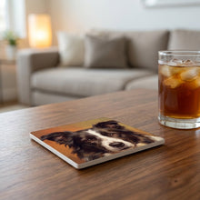 Border Collie Portrait ceramic coasters set of 4, lifestyle