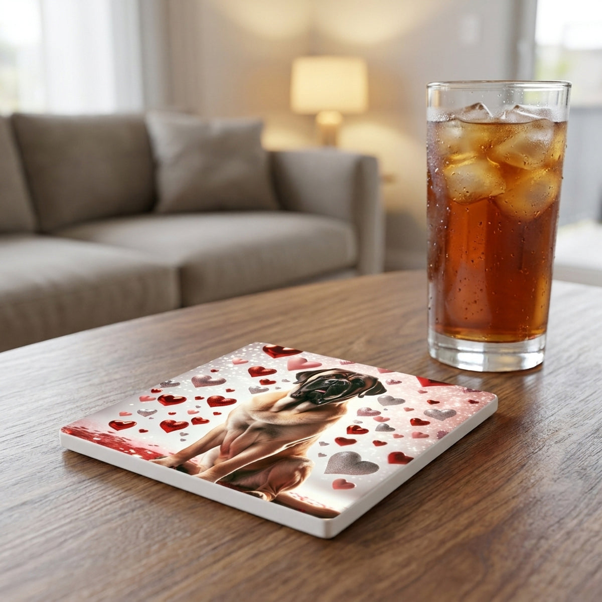 Mastiff ceramic coasters set of 4, lifestyle