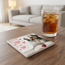 Old English Sheepdog ceramic coasters set of 4, lifestyle