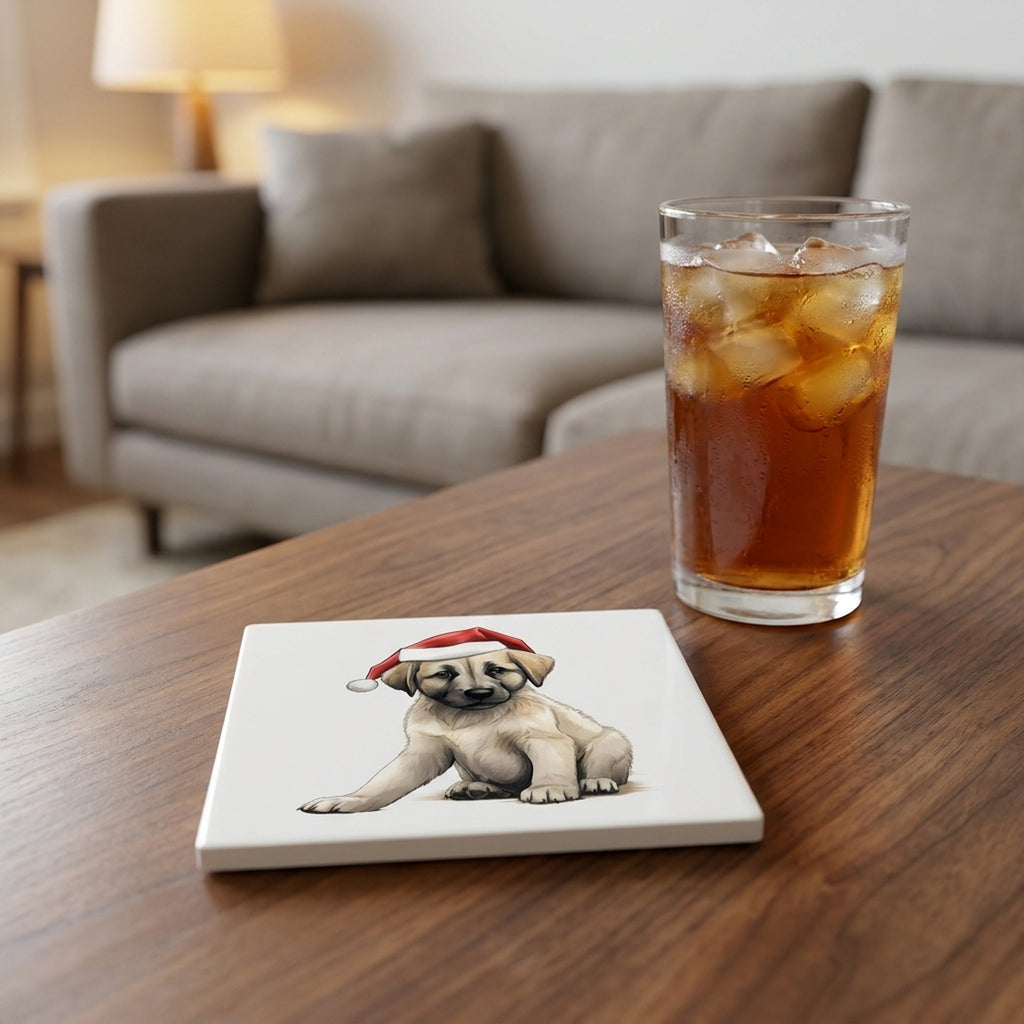Anatolian Shepherd Dog Puppy Drawing ceramic coasters set of 4, lifestyle