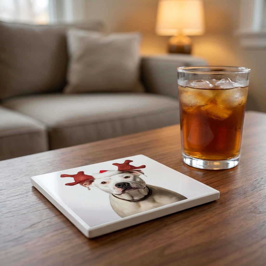 Dogo Argentino ceramic coasters set of 4, lifestyle