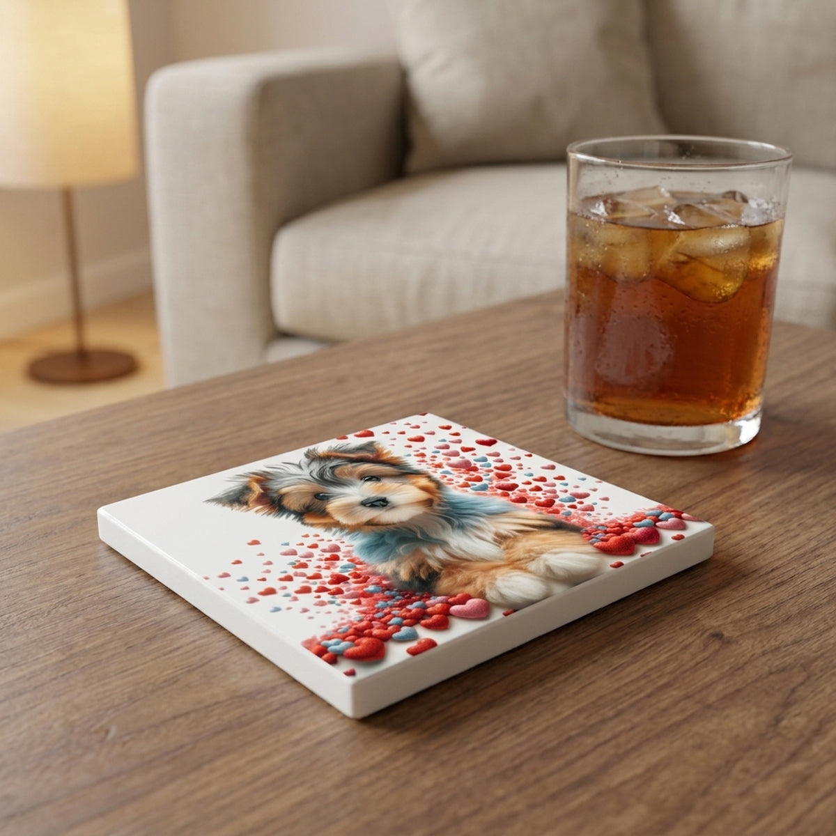 Yorkshire Terrier ceramic coasters set of 4, lifestyle