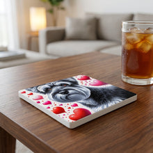 Miniature Schnauzer ceramic coasters set of 4, lifestyle
