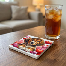Beagle ceramic coasters set of 4, lifestyle