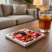 Rhodesian Ridgeback ceramic coasters set of 4, lifestyle